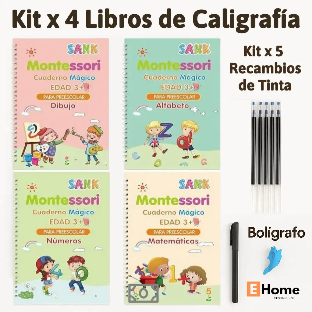 Kit x 4 Libros de Caligrafía Tinta Mágica Reutilizable