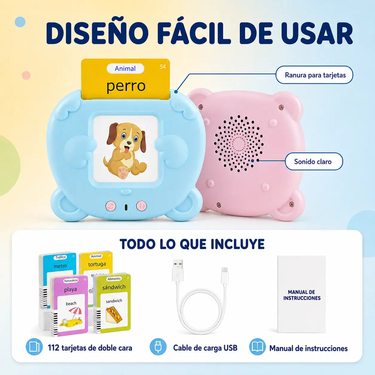 Lector Educativo Bilingüe con Sonidos 224 Palabras 🎧