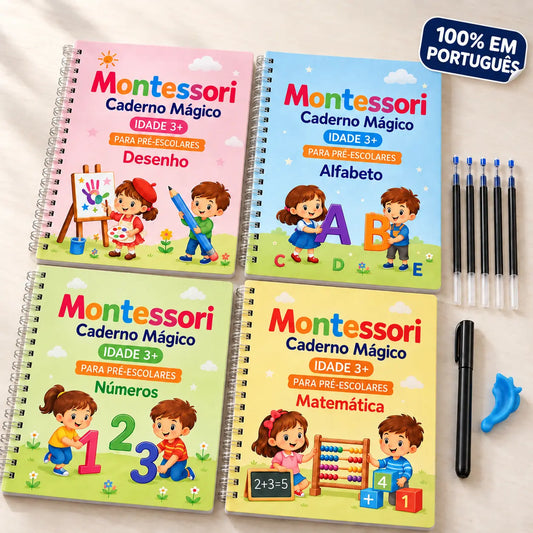 Kit x 4 livros de caligrafia e tinta mágica reutilizável
