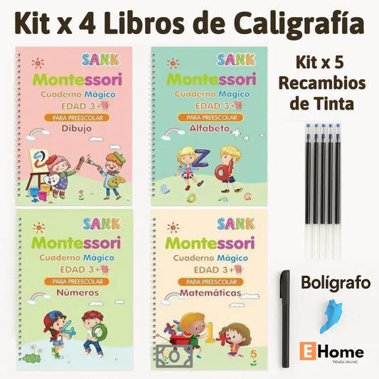 Kit x 4 Libros de Caligrafía Tinta Mágica Reutilizable